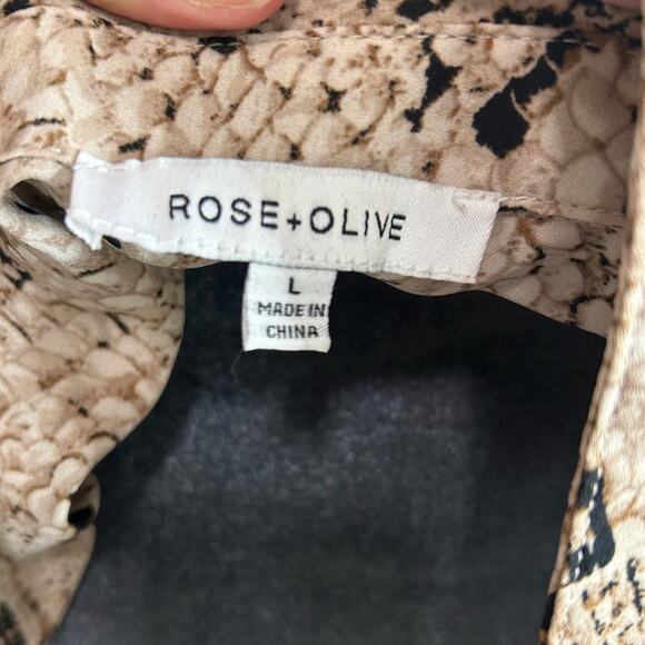 Rose + Olive- Size L-snake skin - maximalist blouse- button down- collar sleeves - Picture 5 of 11